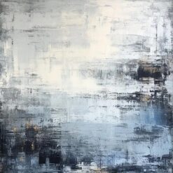 Custom Large Grey-White Abstract Oil Painting - Blue-Black Minimalist Wall Art in Tansu Style for Modern Home and Hotel Decoration | Dafen Oil Painting Village Studio