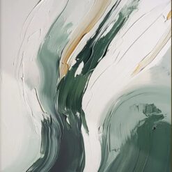 Custom Green and White Abstract Painting - Minimalist Wall Art with Green, White, and Brown Textured Design for Modern Living Room and Hotel Decoration | Dafen Oil Painting Village Studio