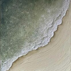 Custom Green Textured Coastal Wall Art - White Sea Waves and Plaster Beach Painting, Minimalist Ocean Art for Living Room and Hotel Wall Decoration | Dafen Oil Painting Village Studio