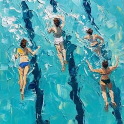Custom Blue Textured Swimming Pool Art - Minimalist Swimmer Painting, Blue Texture Art for Modern Summer Wall Decoration, Stylish Gift Artwork | Dafen Oil Painting Village Studio