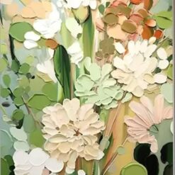 Custom Green Floral Wall Art - Textured Abstract Flower Painting on Canvas, Large Textured Wall Art, Green Floral Bohemian Wall Decor | Dafen Oil Painting Village Studio