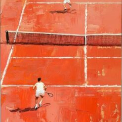 Custom Red Tennis Court Painting - Contemporary Sports Art, Red Textured Canvas for Tennis Lovers, Stylish Modern Wall Art for Home and Hotel Decoration | Dafen Oil Painting Village Studio