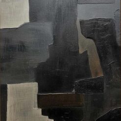 Custom Wabi-Sabi Wall Art - Black and Beige Abstract Painting, Black Minimalist Wall Art with Beige Textured Canvas for Neutral Bohemian Wall Decoration | Dafen Oil Painting Village Studio