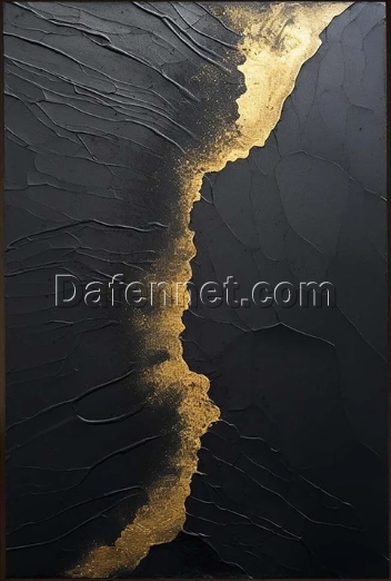 Custom Black and Gold Abstract Minimalist Painting – Wabi-Sabi Wall Art with 3D Textured Black and Gold Wall Art for Modern Classic Home and Hotel Decoration | Dafen Oil Painting Village Studio