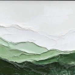 Custom Large Green Textured Canvas Art - Green Minimalist Mountain Painting with Green and White Abstract Design, Scandinavian Style Art for Modern Home and Hotel Decoration | Dafen Oil Painting Village Studio