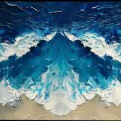 Custom Large Blue Ocean Wave Textured Canvas Art - Abstract Minimalist Beach Painting, Stylish Modern Living Room Wall Decoration | Dafen Oil Painting Village Studio