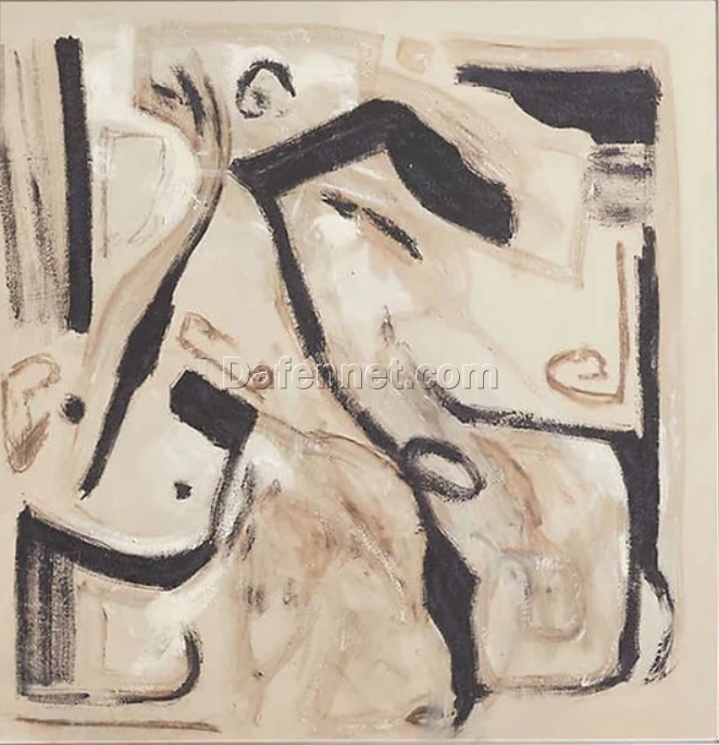 Custom Beige Abstract Wall Art – Beige and Black Textured Canvas Painting, Neutral Abstract Art for Modern Home and Hotel Decoration | Dafen Oil Painting Village Studio