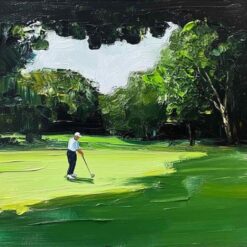 Green Golf Course Oil Painting – 3D Textured Canvas Art for Golf Lovers and Sports Décor