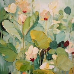 Abstract Floral Wall Art – Green Flower Textured Oil Painting on Canvas for Bohemian Home Décor