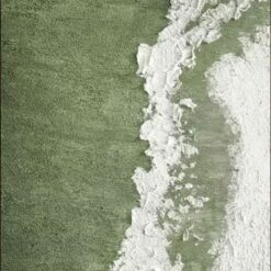 Green Minimalist Beach Oil Painting – Large Canvas Coastal Wall Art for Living Room Décor
