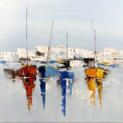 Original Hand-Painted Sailboat Oil Painting – Bright Blue Seascape Canvas Art for Large Home Décor