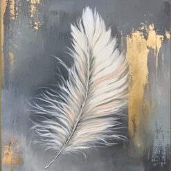 Hand-Painted Abstract Gold Feather Oil Painting – Minimalist Modern Wall Art for Living Room and Dining Room