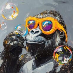 Hand-Painted Abstract Chimpanzee Oil Painting – Modern Minimalist Animal Art for Living Room and Entryway
