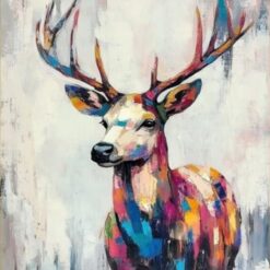 Hand-Painted Abstract Deer Oil Painting – Colorful Animal Art for Modern Living Room and Dining Room Décor