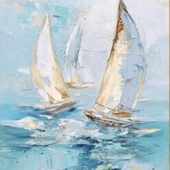 Hand-Painted Abstract Seascape Oil Painting – Sailboat on the Ocean for Modern Living Room and Dining Room Décor