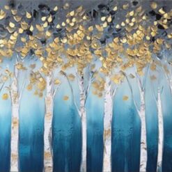 Hand-Painted Thick Oil Painting – Abstract Birch Tree Art for Modern Living Room and Dining Room Décor
