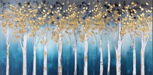 Hand-Painted Thick Oil Painting – Abstract Birch Tree Art for Modern Living Room and Dining Room Décor