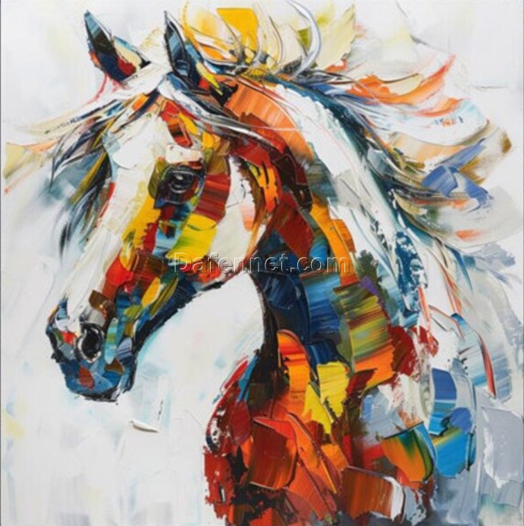 Colorful Horse Oil Painting – Framed Palette Knife Textured Art for Living Room and Bedroom Walls