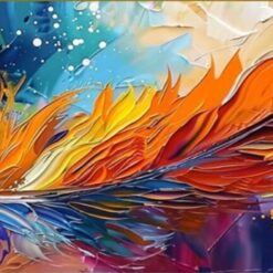 Abstract Colorful Feather Oil Painting – Textured Palette Knife Art for Stylish Living Room and Entryway