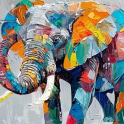 Thick Palette Knife Abstract Elephant Oil Painting – Colorful Textured Art for Living Room and Dining Room Décor