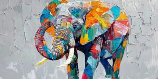 Thick Palette Knife Abstract Elephant Oil Painting – Colorful Textured Art for Living Room and Dining Room Décor