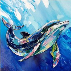 Thick Palette Knife Abstract Dolphin Oil Painting – Colorful Textured Art for Living Room and Dining Room Décor