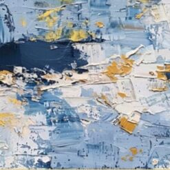 Abstract Oil Painting with Blue and Gray-White Background – Yellow Accent Art for Living Room and Dining Room Walls