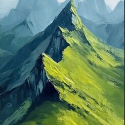 Hand-Painted Abstract Green Mountain Oil Painting – Modern Minimalist Textured Art for Living Room and Entryway Décor