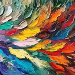 Vibrant Feather Oil Painting – Thick Textured Abstract Palette Knife Art for Living Room and Bedroom Walls