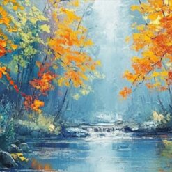 Abstract Forest Scene Oil Painting with Stream – Heavy Textured Art for Living Room and Dining Room Walls
