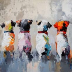 Hand-Painted Abstract Dog Oil Painting – Sitting Dog on Light Gray Background for Living Room and Entryway Décor