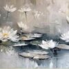Hand-Painted Impressionist Pink Water Oil Painting – European Natural Style for Living Room and Dining Room Décor