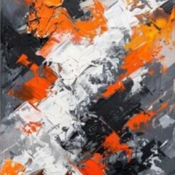 Textured 3D Abstract Oil Painting – Orange, White, and Gray Canvas Art for Stylish Living Room and Entryway