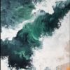 Textured Ocean Waves Oil Painting – Orange Beach and Deep Green Ocean for Stylish Living Room and Entryway