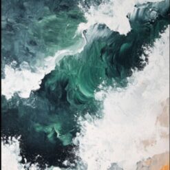Textured Ocean Waves Oil Painting – Orange Beach and Deep Green Ocean for Stylish Living Room and Entryway
