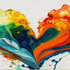 Vibrant Heart Abstract Oil Painting – Fluid Art on White Background for Stylish Living Room and Entryway