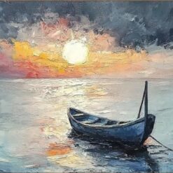 Abstract Seascape Oil Painting – Ocean Sunrise Art with Textured Layers for Stylish Living Room and Dining Room