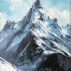 Snow-Capped Mountain Abstract Oil Painting – Winter Landscape Art for Stylish Living Room and Entryway