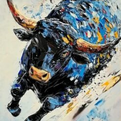 Running Bull Abstract Oil Painting – Bold Animal Art for Contemporary Living Room and Entryway