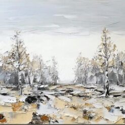 Abstract Birch Forest Landscape Oil Painting – Modern Wall Art for Contemporary Home Décor