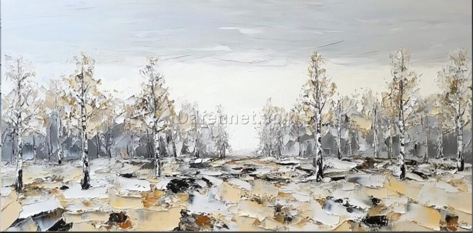 Abstract Birch Forest Landscape Oil Painting – Modern Wall Art for Contemporary Home Décor