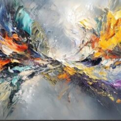 Hand-Painted Abstract Landscape Oil Painting – Warm Toned Art on Grey Background for Living Room, Entryway & Dining Room