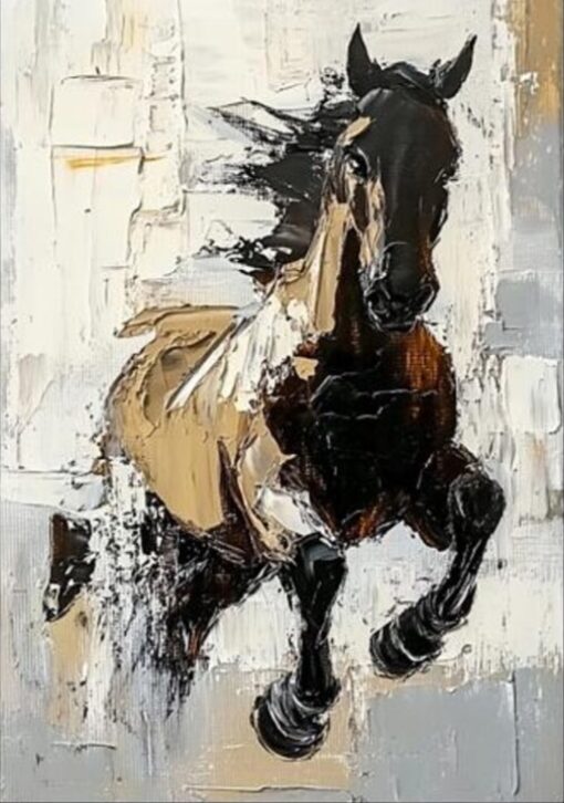 Abstract Running Horse Oil Painting – Original Animal Art for Contemporary Living Spaces