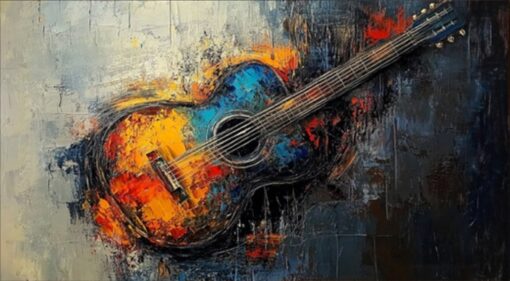 Modern Abstract Guitar Oil Painting – Vibrant Textured Art for Contemporary Home Decor
