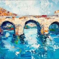 Rural Stream and Bridge Oil Painting – Handcrafted Landscape Art for Country Home Décor