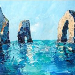 Hand-Painted Blue Coastline Seascape Oil Painting – Ocean Art for Living Room, Dining Room, and Entryway