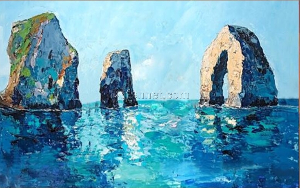 Hand-Painted Blue Coastline Seascape Oil Painting – Ocean Art for Living Room, Dining Room, and Entryway
