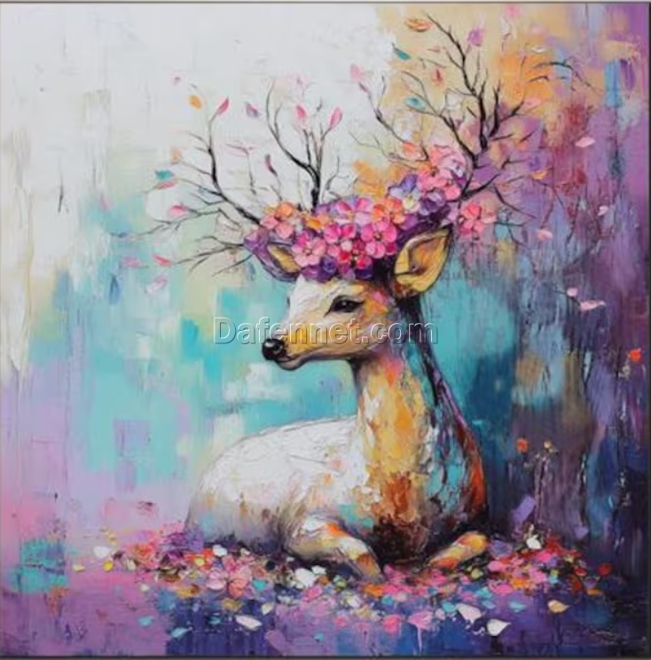 Dafen Village Original Wildlife Oil Painting: Majestic Deer Artwork for Living Room & Entryway Decor
