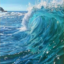 Hand-Painted Realistic Ocean Waves Oil Painting – Blue-Green Textured Seascape for Living Room, Entryway & Dining Room