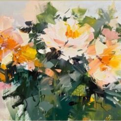Unique Hand-Painted Impressionist Flower Art – Minimalist Floral Wall Painting for Living Room & Dining Area